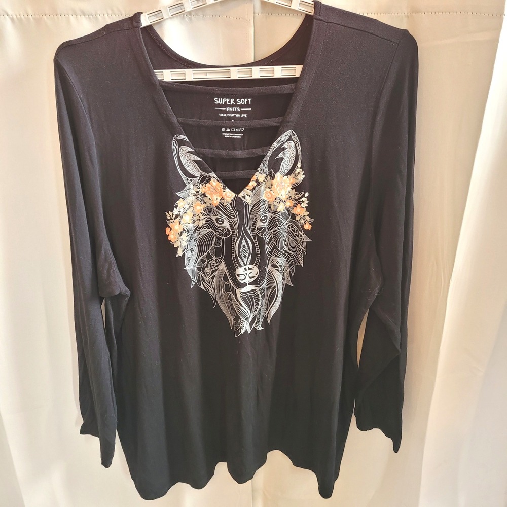 Torrid Super Soft Knits Womens Top 4X Wolf Floral Graphic Strappy Nature 21820